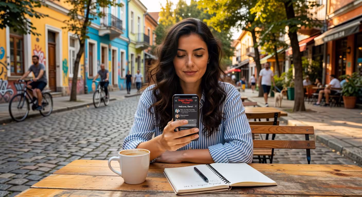 Жена използва сигурна платформа за sugar dating в кафене в Пловдив